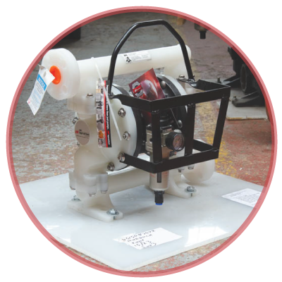 Bespoke stainless carry cage designed for diaphragm pumps